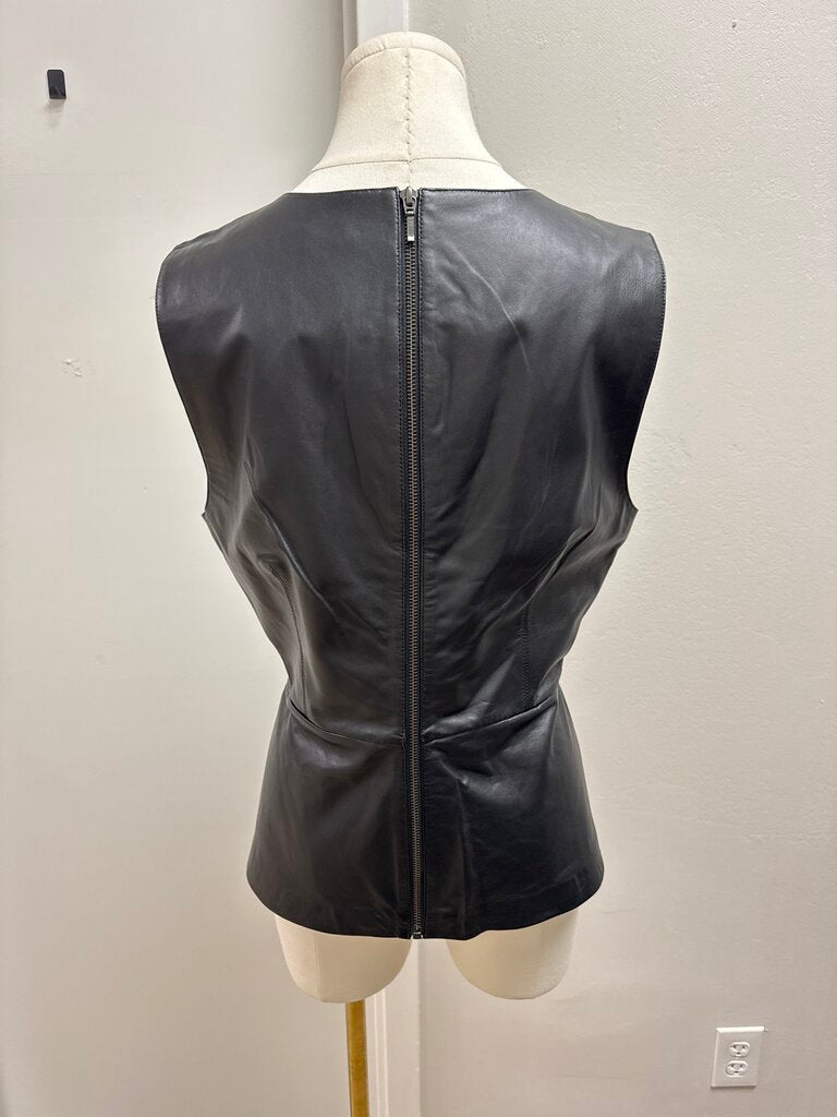 Trina Turk Black Leather Peplum Top