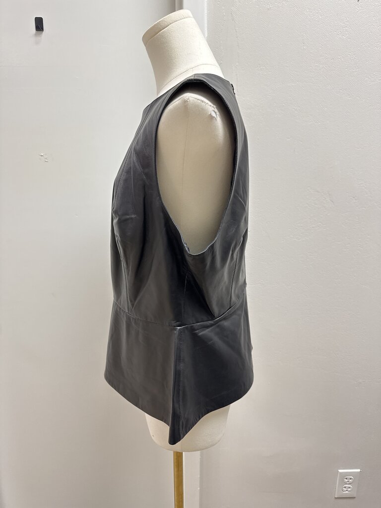 Trina Turk Black Leather Peplum Top