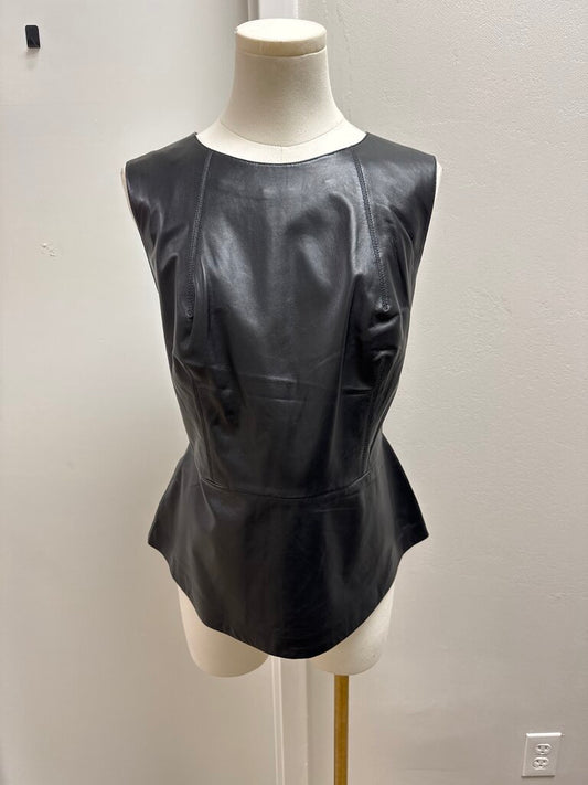Trina Turk Black Leather Peplum Top