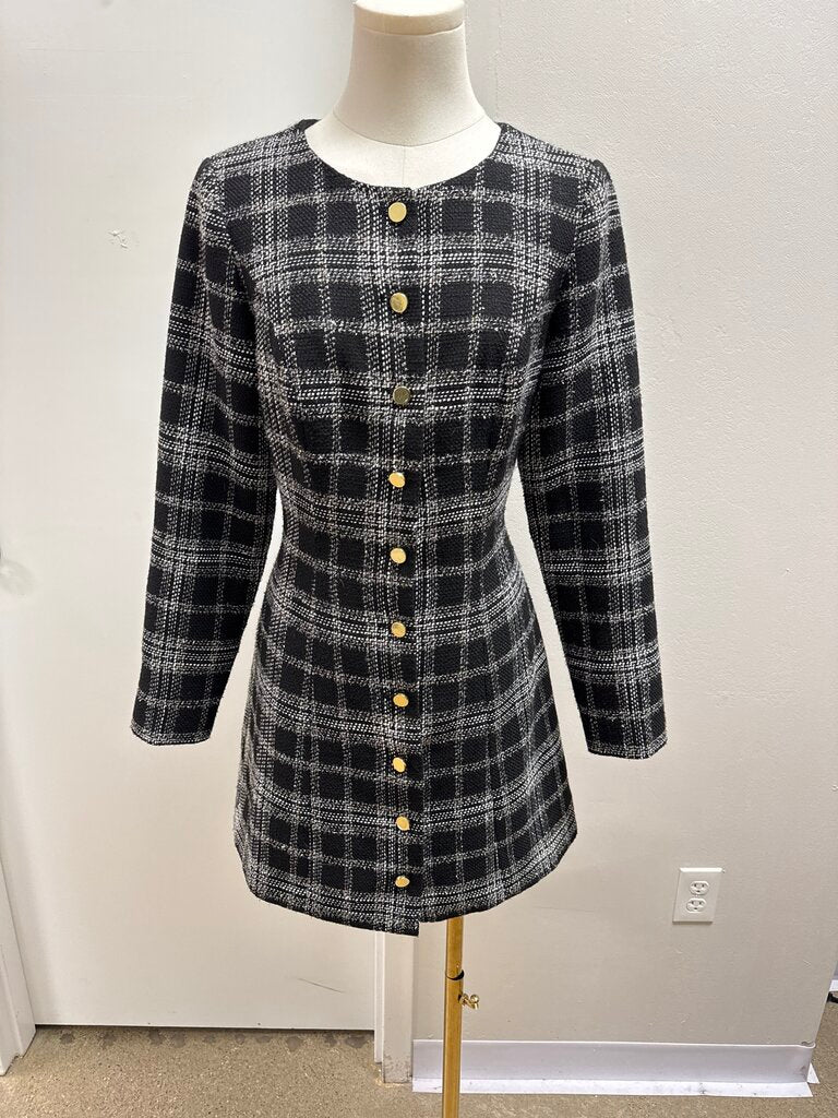 Reformation Black Plaid Tweed Midi Dress