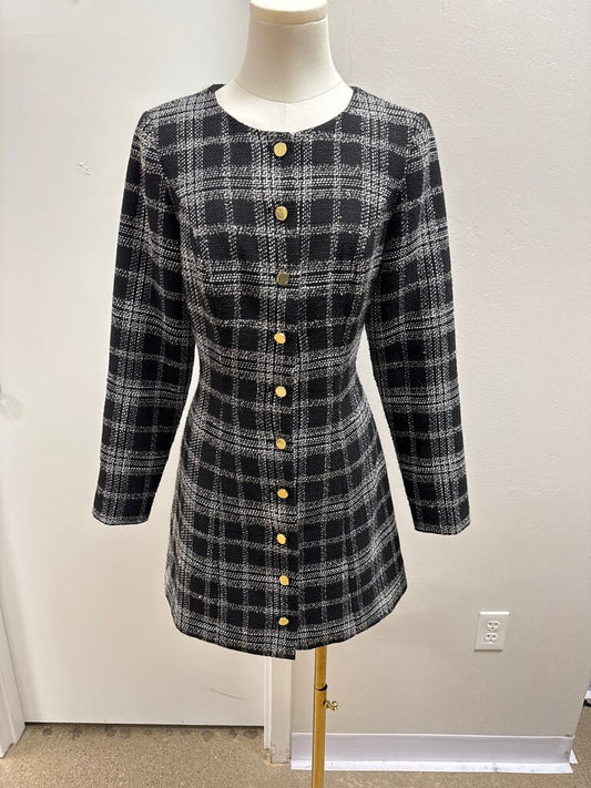 Reformation Black Plaid Tweed Midi Dress