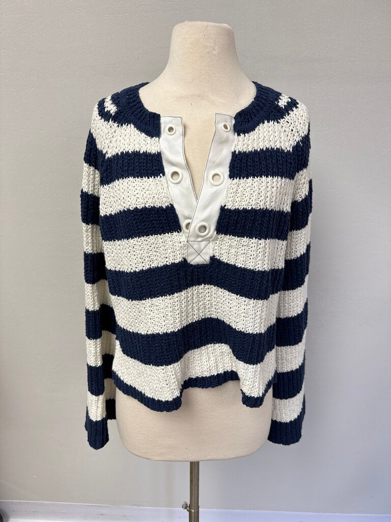 Pilcro Blue and White Striped Bell Sleeve Sweater