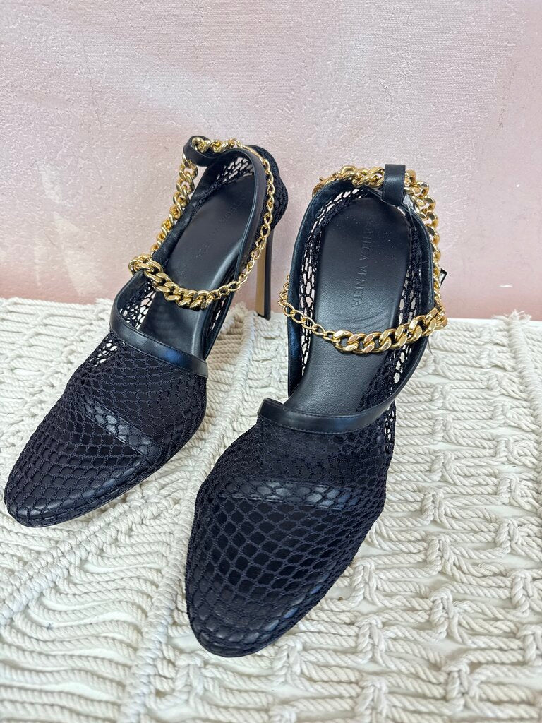 Bottega Black Leather Mesh Heels w/Box