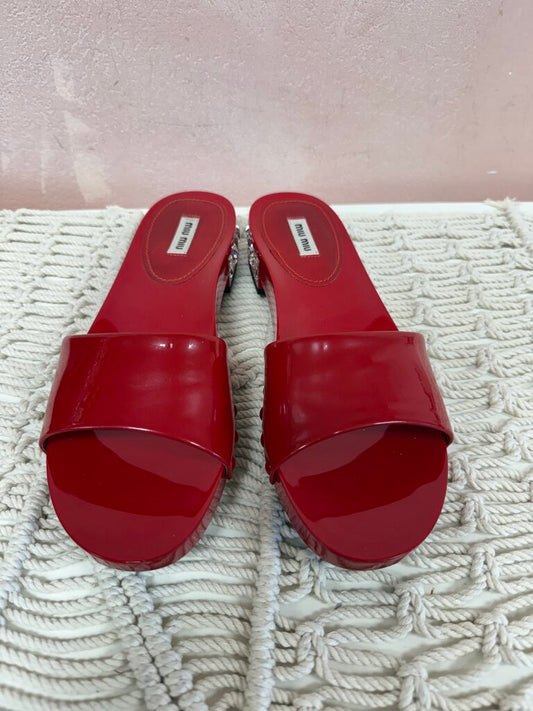 Miu Miu Red Patent Slides