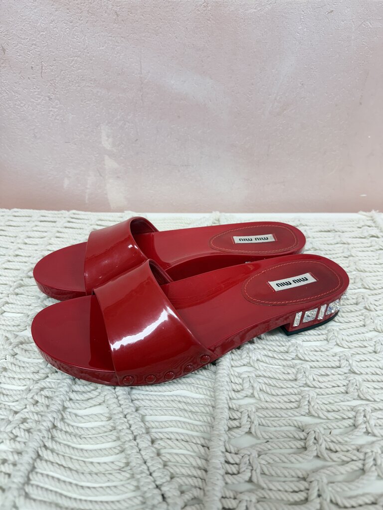 Miu Miu Red Patent Slides