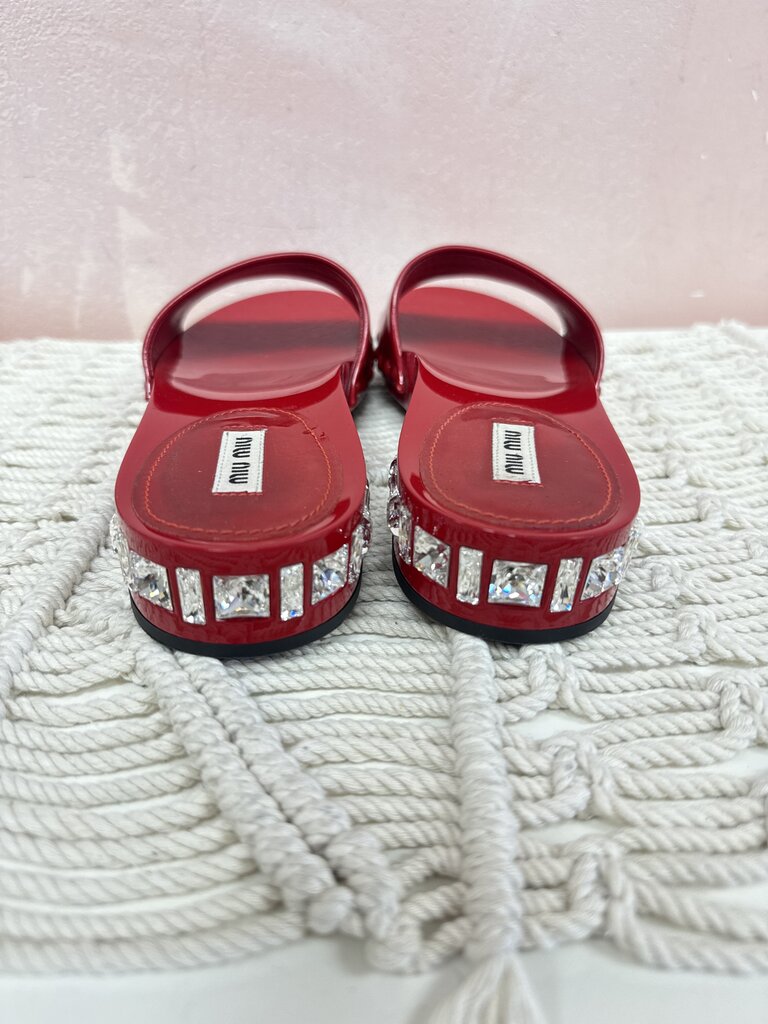 Miu Miu Red Patent Slides