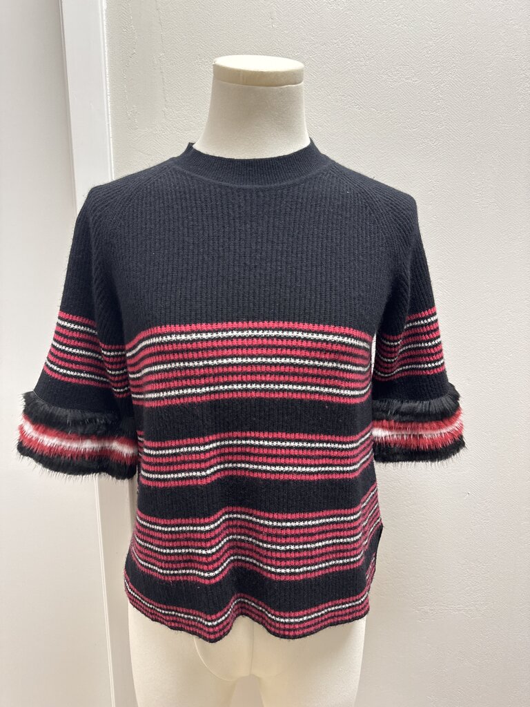 Fendi Striped Fur Detail Short Sleeve Sweater