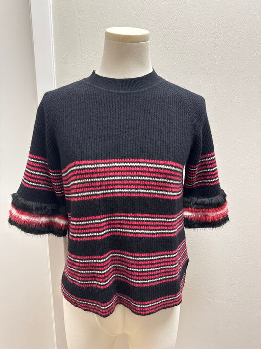Fendi Striped Fur Detail Short Sleeve Sweater