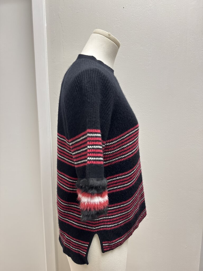 Fendi Striped Fur Detail Short Sleeve Sweater