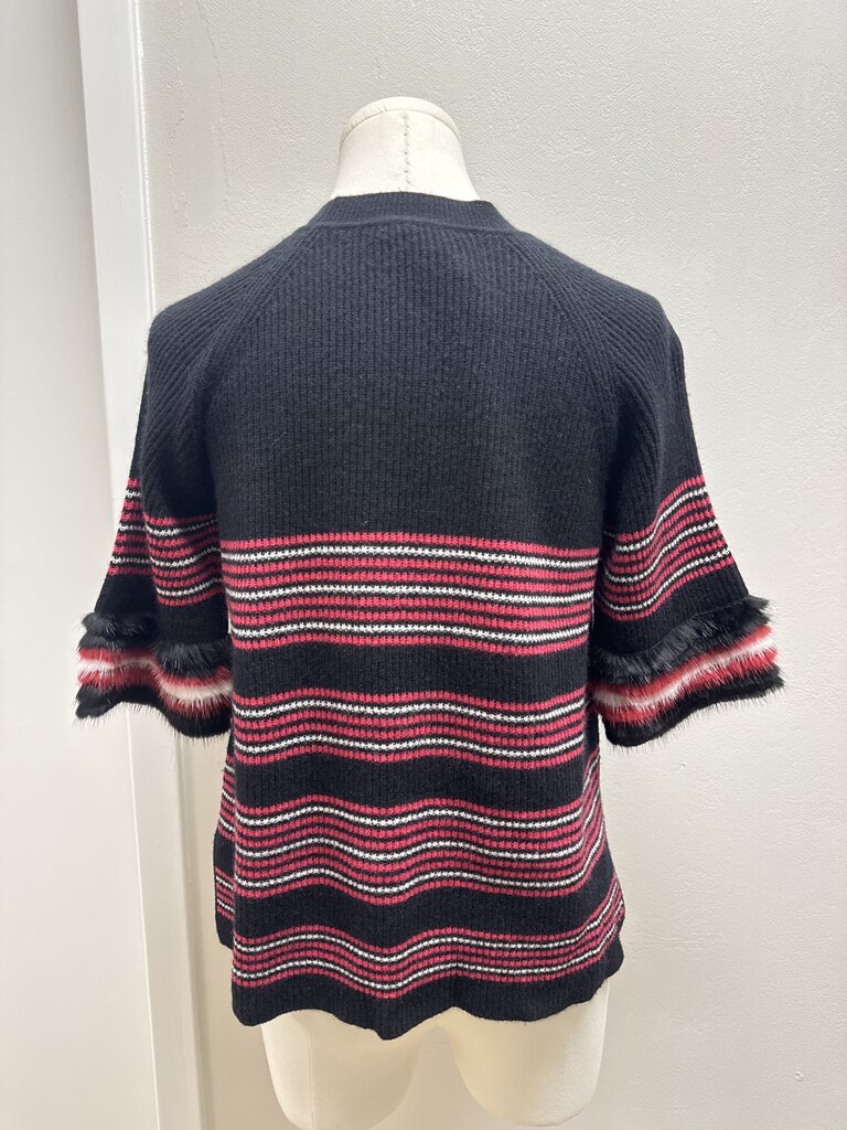 Fendi Striped Fur Detail Short Sleeve Sweater