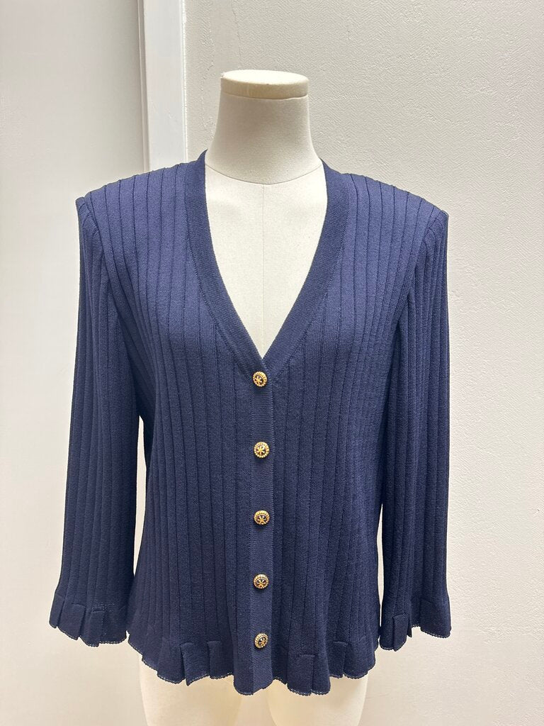 St John Navy Knit Ribbed Cardigan NWT