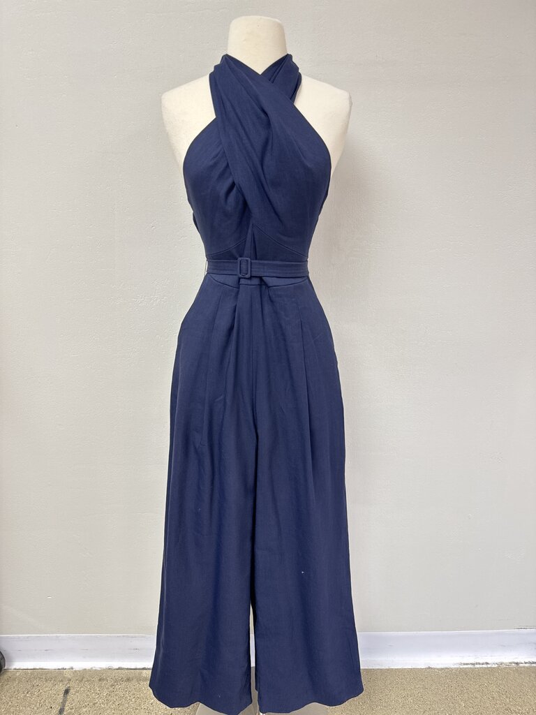 A.L.C. Navy Linen Halter Jumpsuit