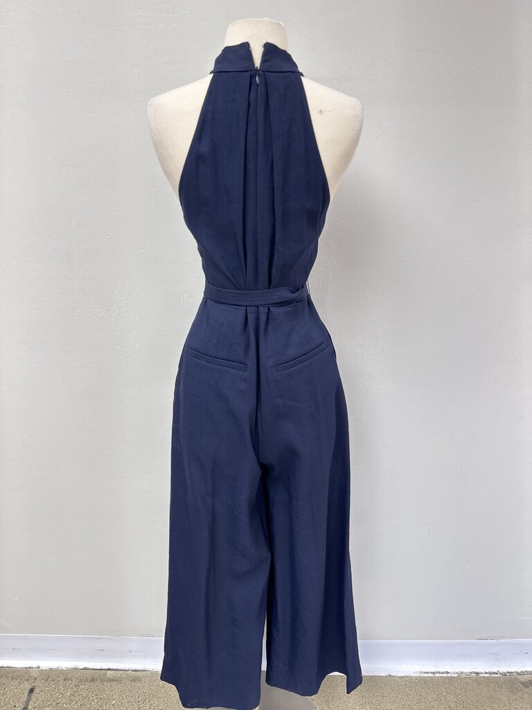 A.L.C. Navy Linen Halter Jumpsuit