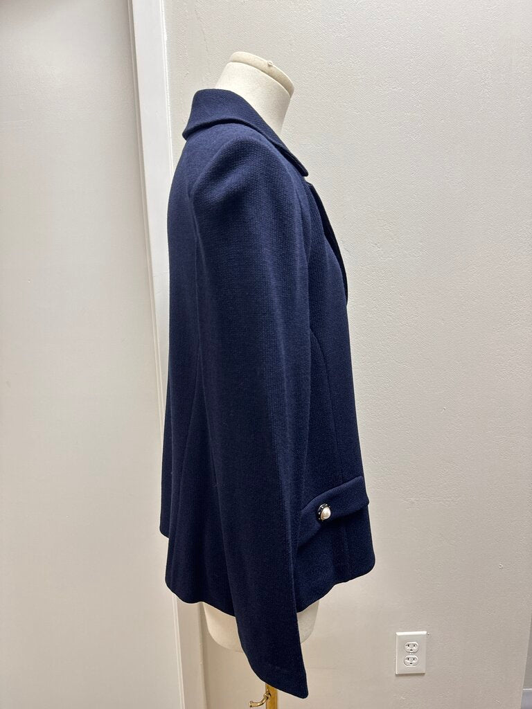 St John Blue Knit Pearl Detail Blazer