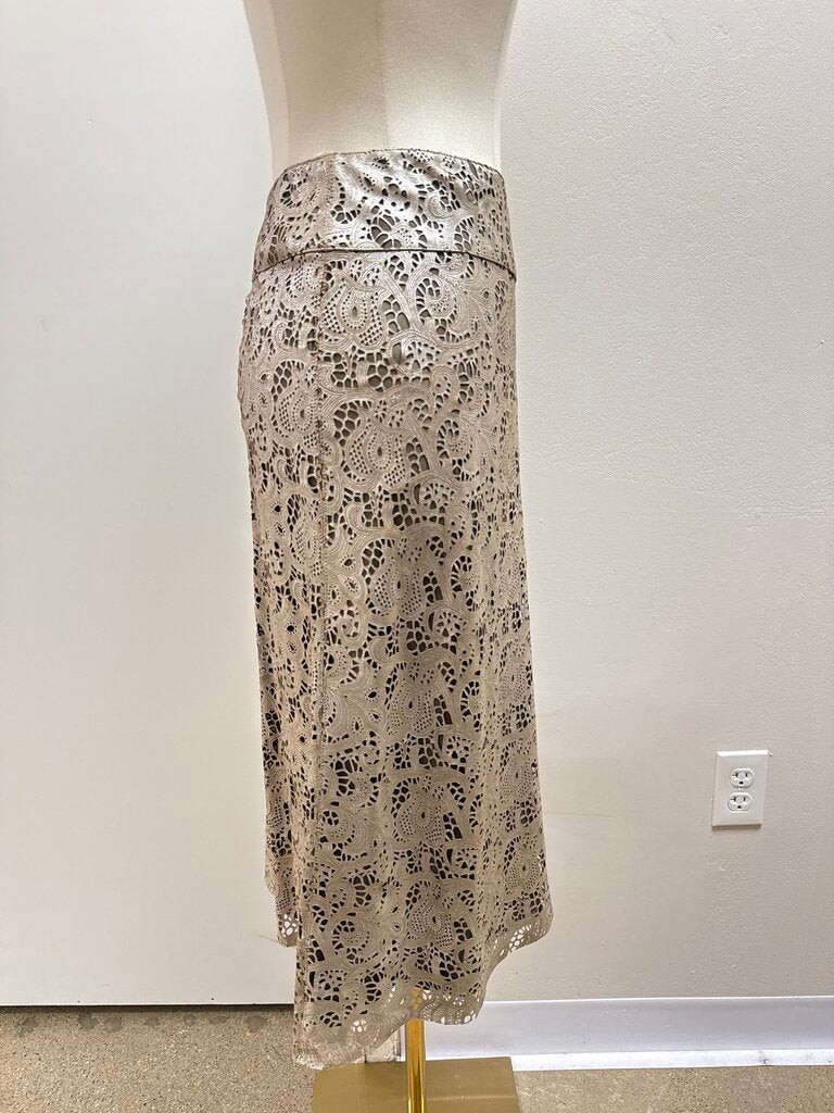 Lafayette 148 Pewter Leather Laser Cut Skirt NWT