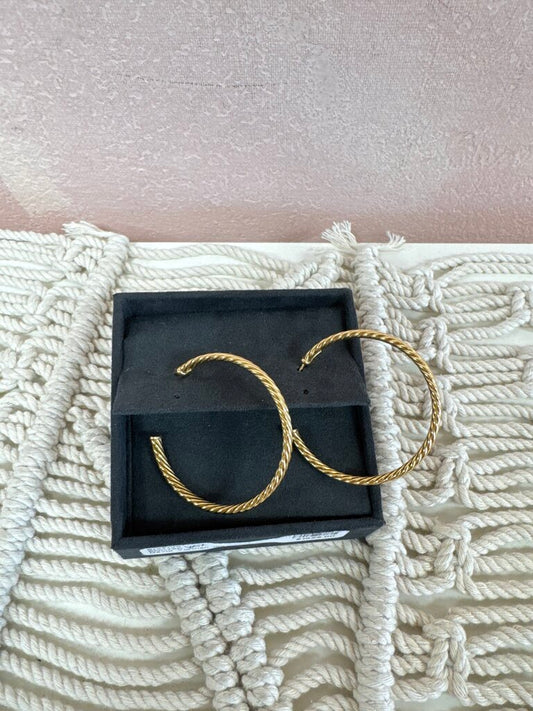 David Yurman 18k Yellow Gold Cablespira 1.5" Hoop Earring w/Box