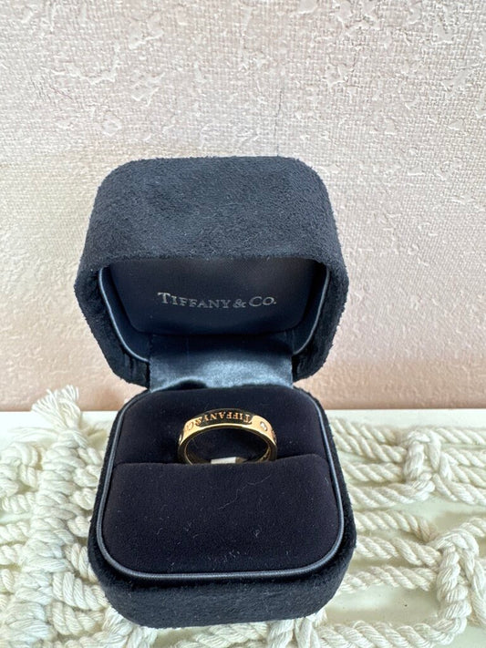 Tiffany & Co 18k Rose Gold and Diamond 0.07c Stamped Band w/Box