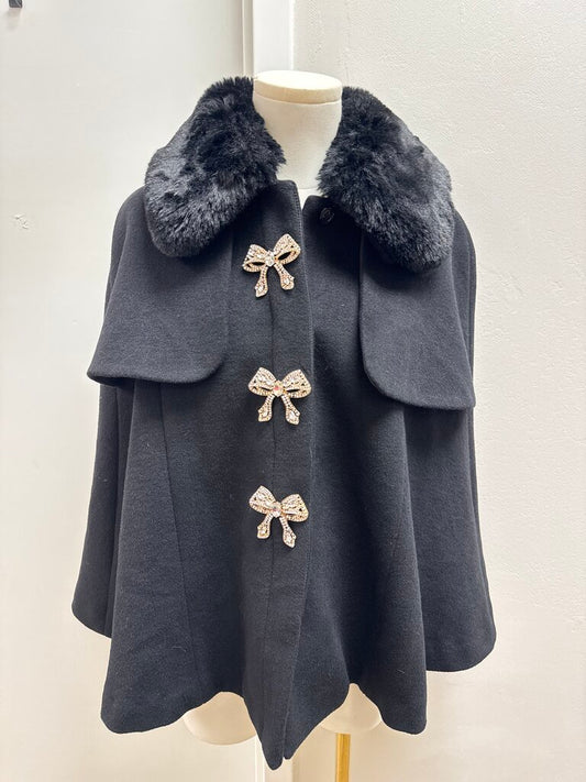 Flora Bea Black Cape with Crystal Bow Closure