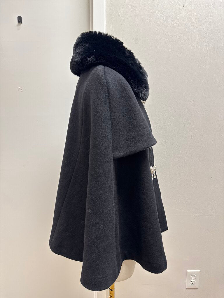 Flora Bea Black Cape with Crystal Bow Closure