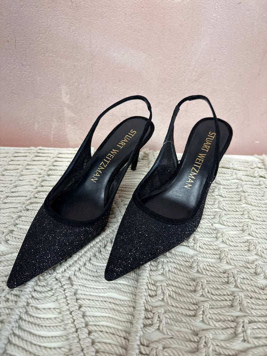 Stuart Weitzman Black Glitter Slingback