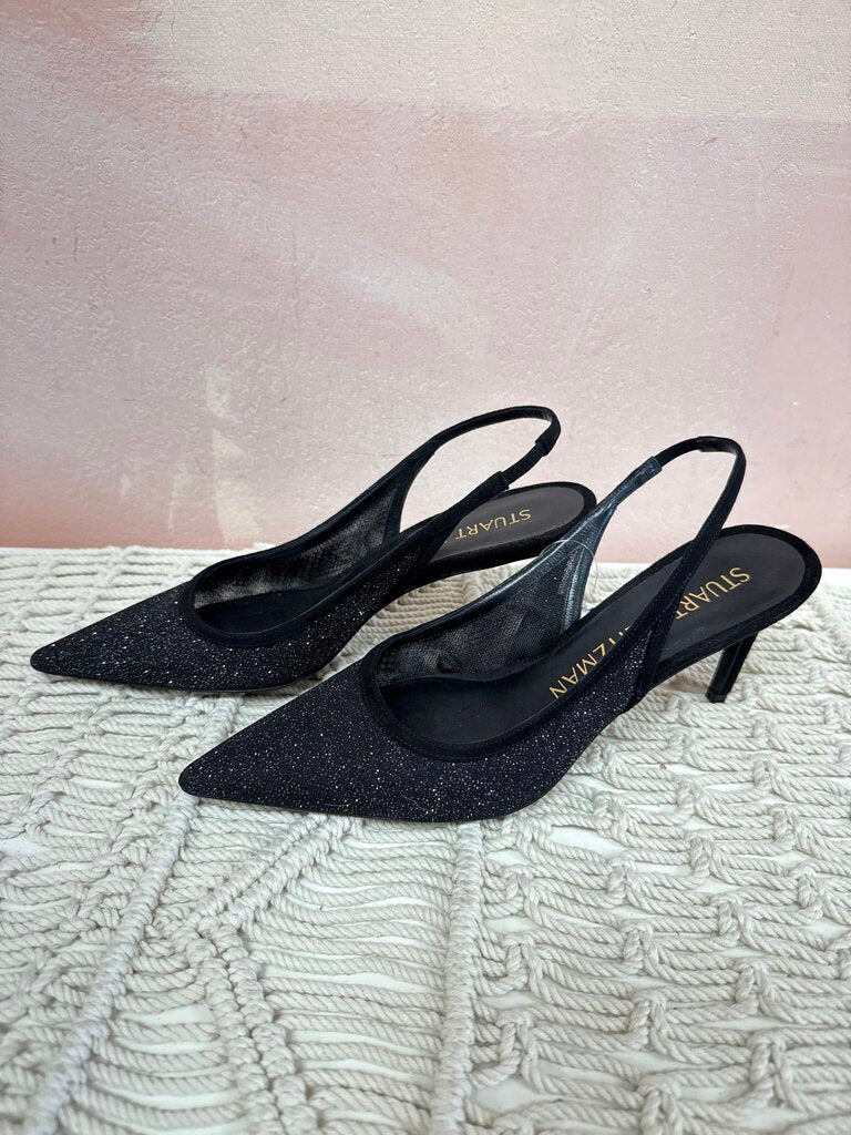 Stuart Weitzman Black Glitter Slingback