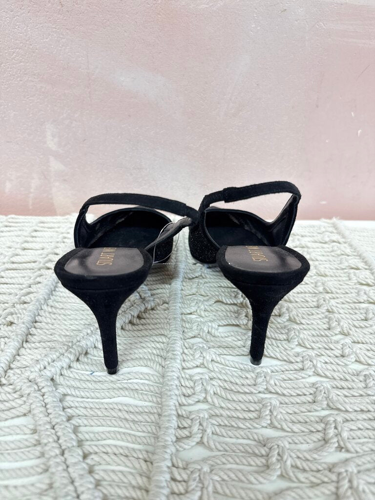 Stuart Weitzman Black Glitter Slingback