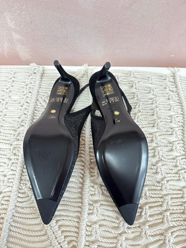 Stuart Weitzman Black Glitter Slingback
