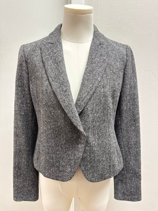 Donna Karan Black and White Wool Cropped Blazer