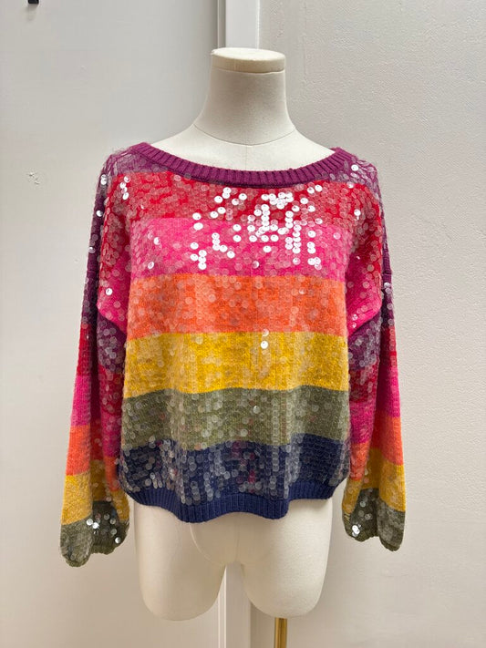 Farm Rio Rainbow Sequin Cropped Sweater