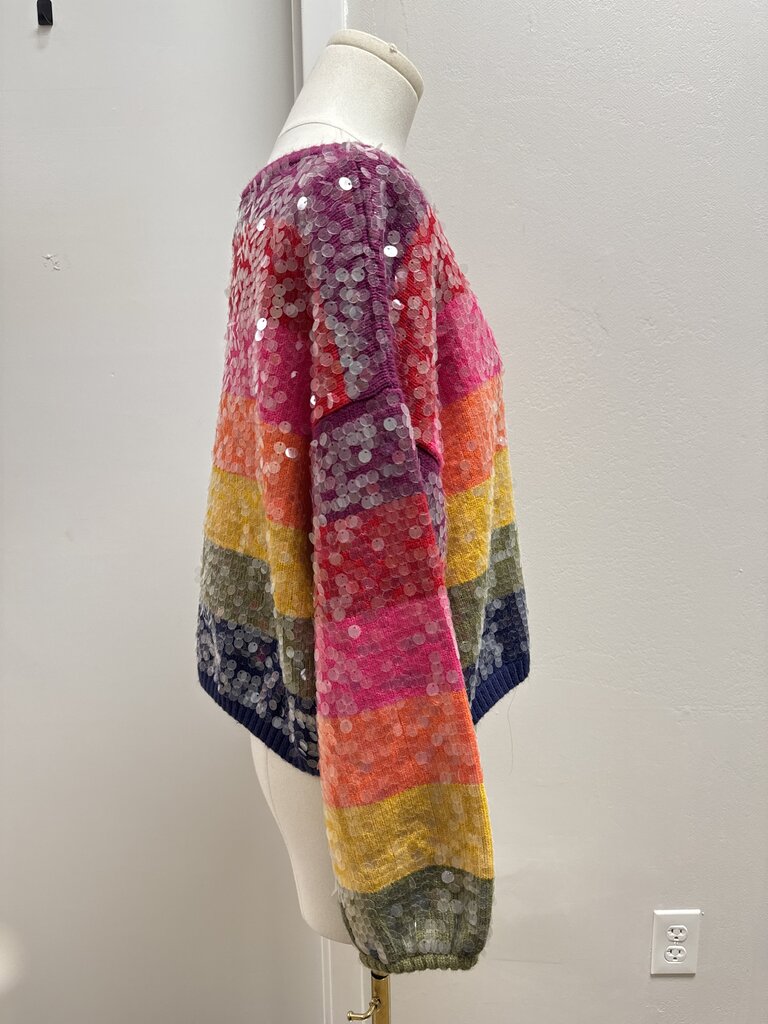 Farm Rio Rainbow Sequin Cropped Sweater
