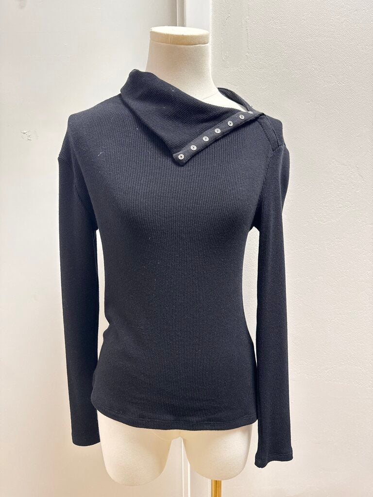 Enza Costa Black Ribbed Cowl Neck Top