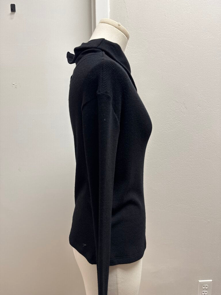Enza Costa Black Ribbed Cowl Neck Top