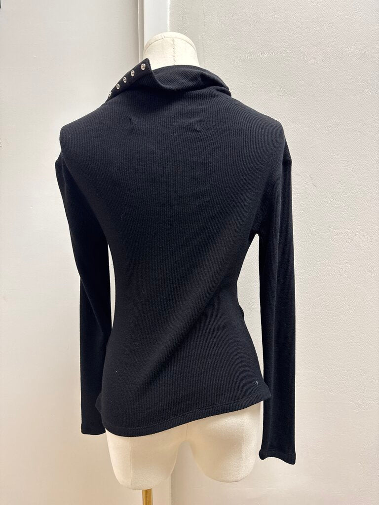 Enza Costa Black Ribbed Cowl Neck Top