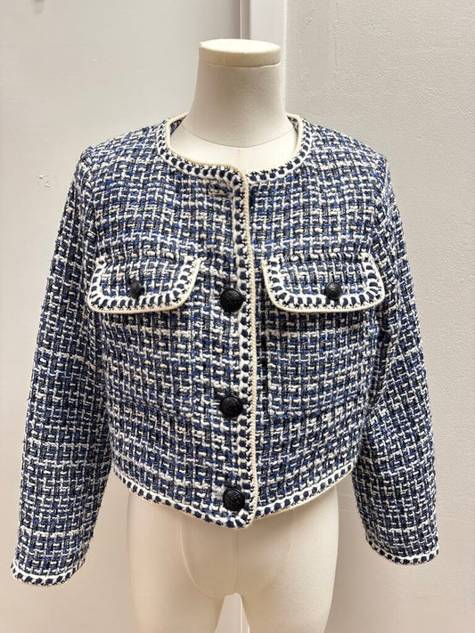 Christian Lacroix Blue Plaid Tweed Cropped Jacket