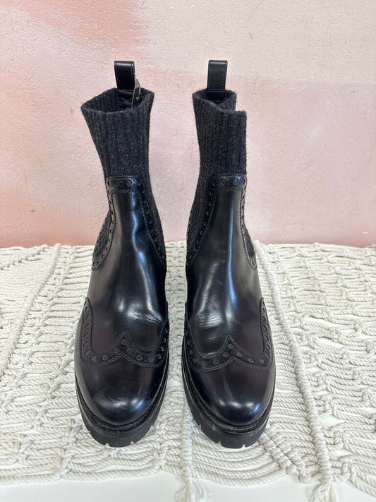 Santoni Black Brogue Chelsea Boot