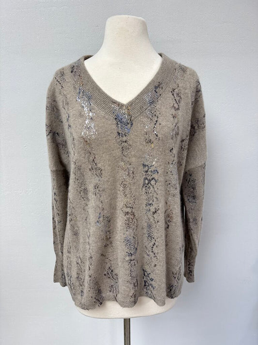 Brodie Tan Snake Print Cashmere Sweater