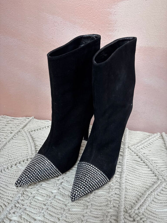 Alexandre Vauthier Black Suede Crystal Boots