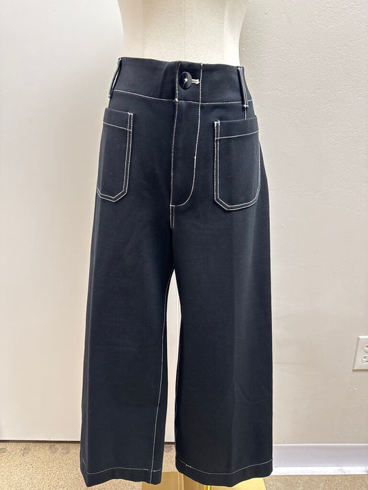 Maeve Black White Top Stitch Trouser