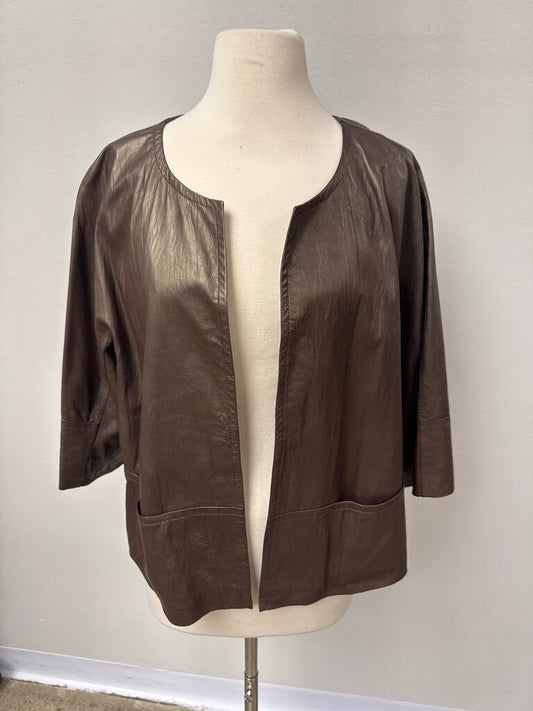 Lafayette 148 Brown Leather Cropped Jacket