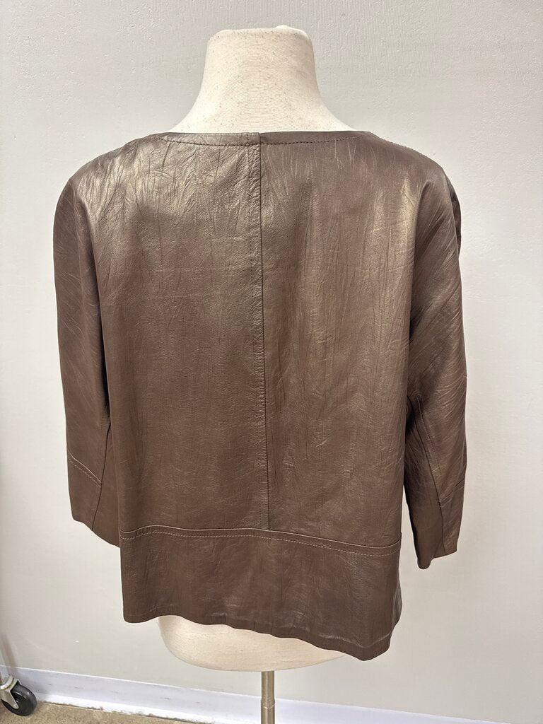 Lafayette 148 Brown Leather Cropped Jacket