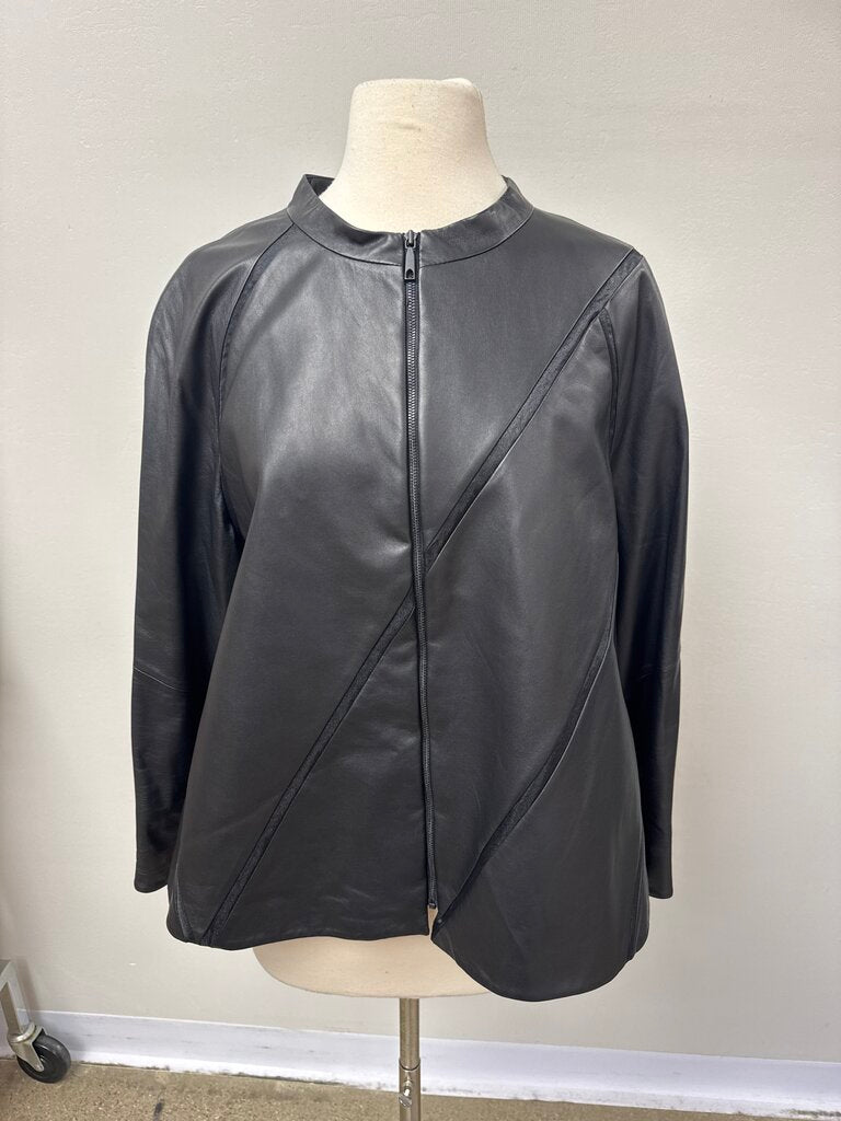 Lafayette 148 Black Leather Cropped Jacket NWT
