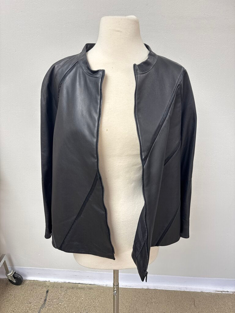 Lafayette 148 Black Leather Cropped Jacket NWT