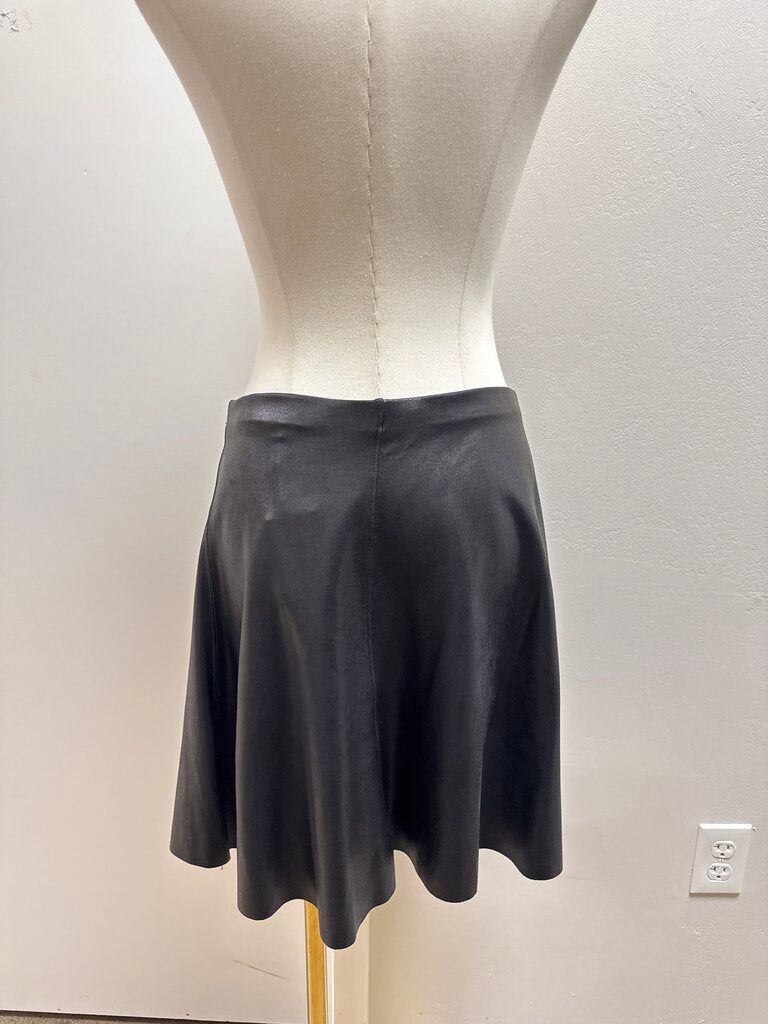 Spanx Black Faux Leather Mini Skater Skirt