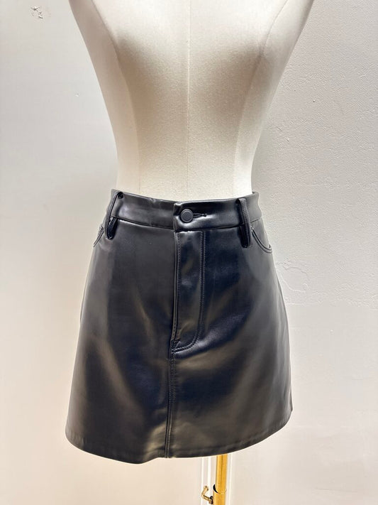 Good American Black Faux Leather Mini Skirt