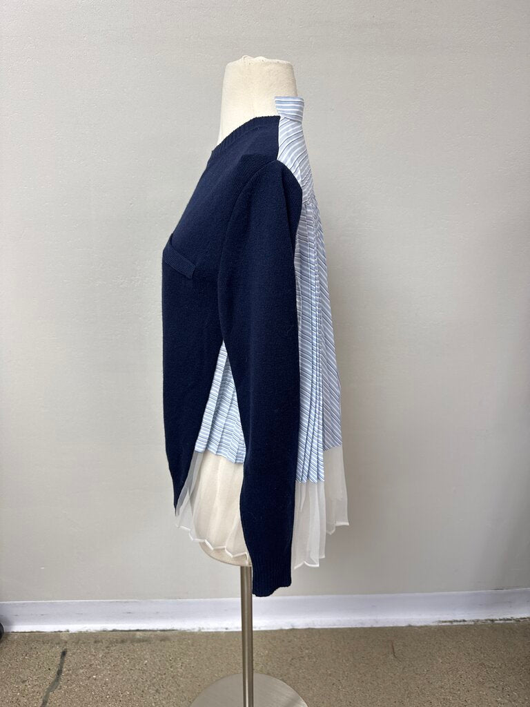 Sacai Blue Mixed Material Sweater