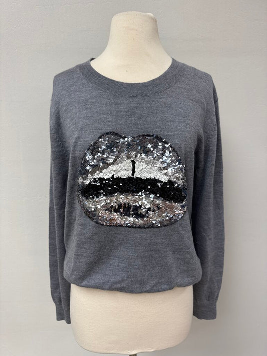 Markus Lupfer Grey Sequin Lips Sweater