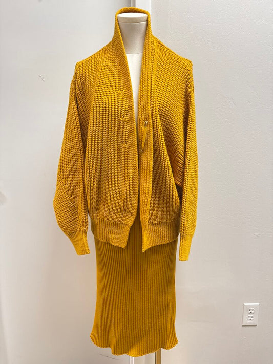 Luisa Spagnoli Mustard Knit Cardigan and Skirt Set