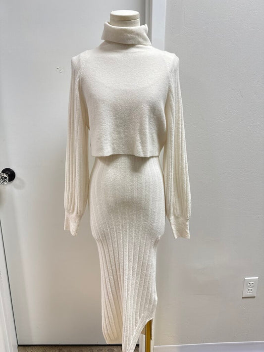 AllSaints Ivory Ribbed Dress and Sweater Set