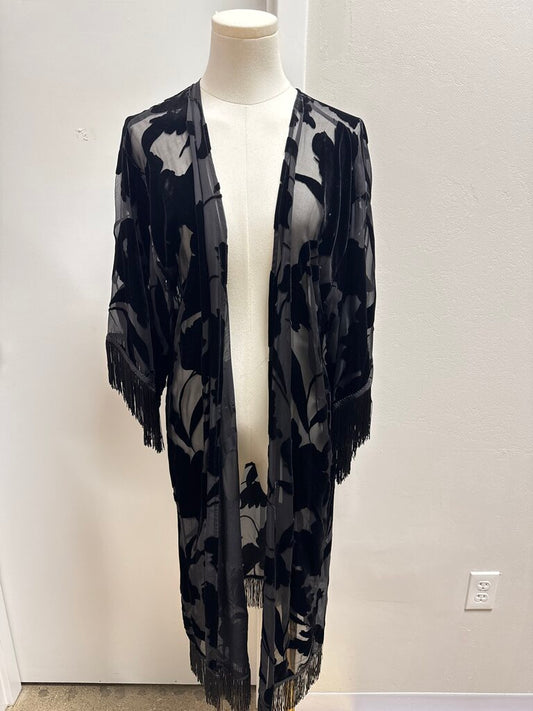 Johnny Was Black Velvet Cut Long Cardigan