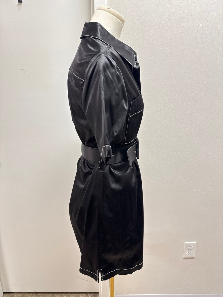 Staud Black Satin Belted Shirt Dress NWT